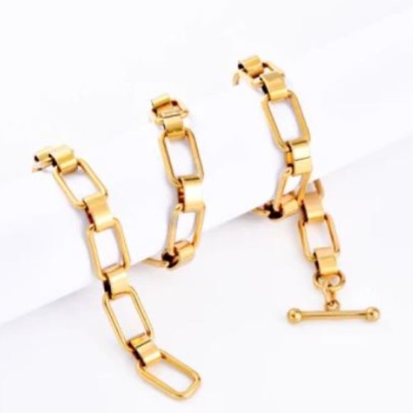 Stainless Steel Round Flat Rectangle Necklace Choker Women 18K Gold Plated Paper - Picture 4 of 4